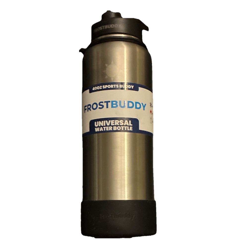 FrostBuddy Sports Buddy‎ 40oz Stainless Steel Water Bottle Silver Black Handle